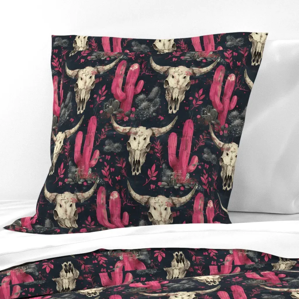 Rustic Western Cow Skull Cactus Euro Pillow Sham - Pink product