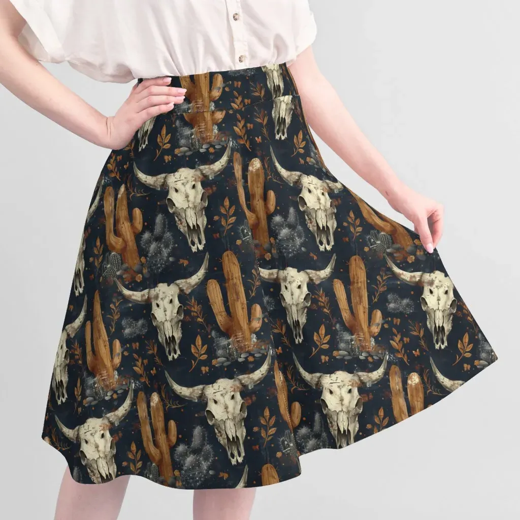 Rustic Western Cow Skull Cactus Fabric - Beige alternate view