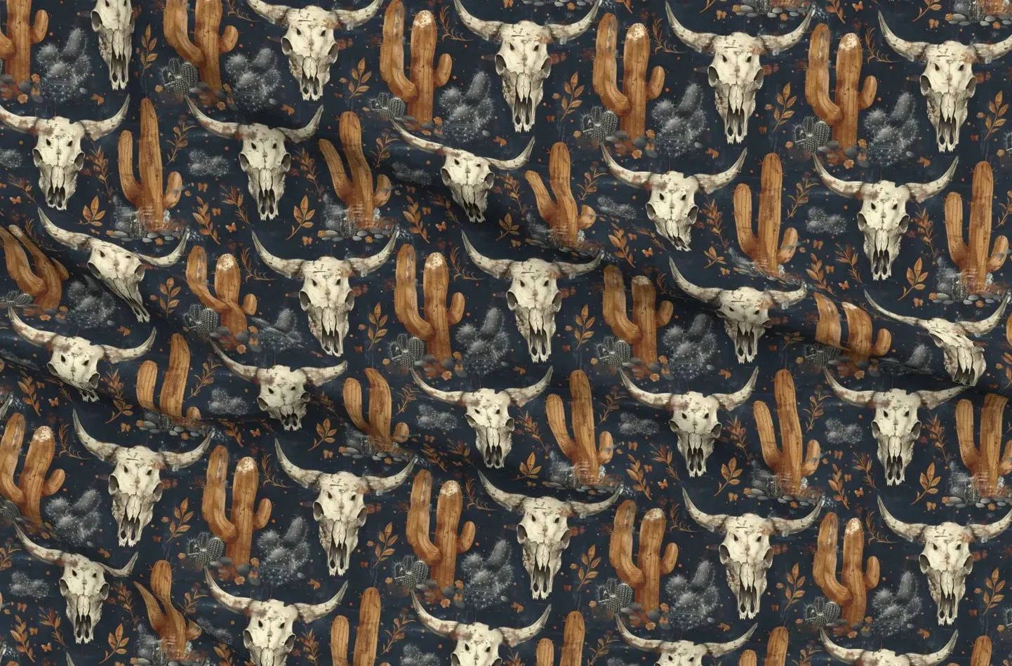 Rustic Western Cow Skull Cactus Fabric - Beige product