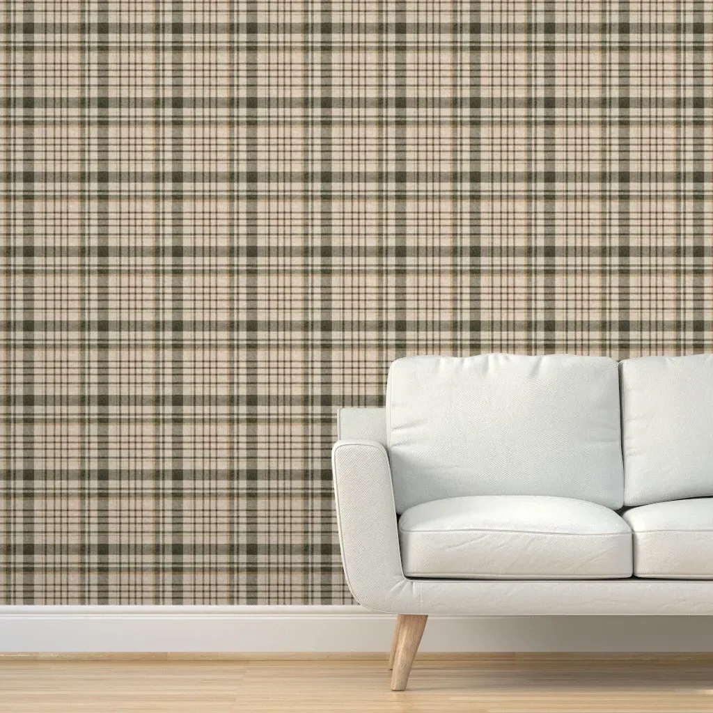 Rustic Western Cowboy Plaid Peel and Stick Wallpaper - Beige product