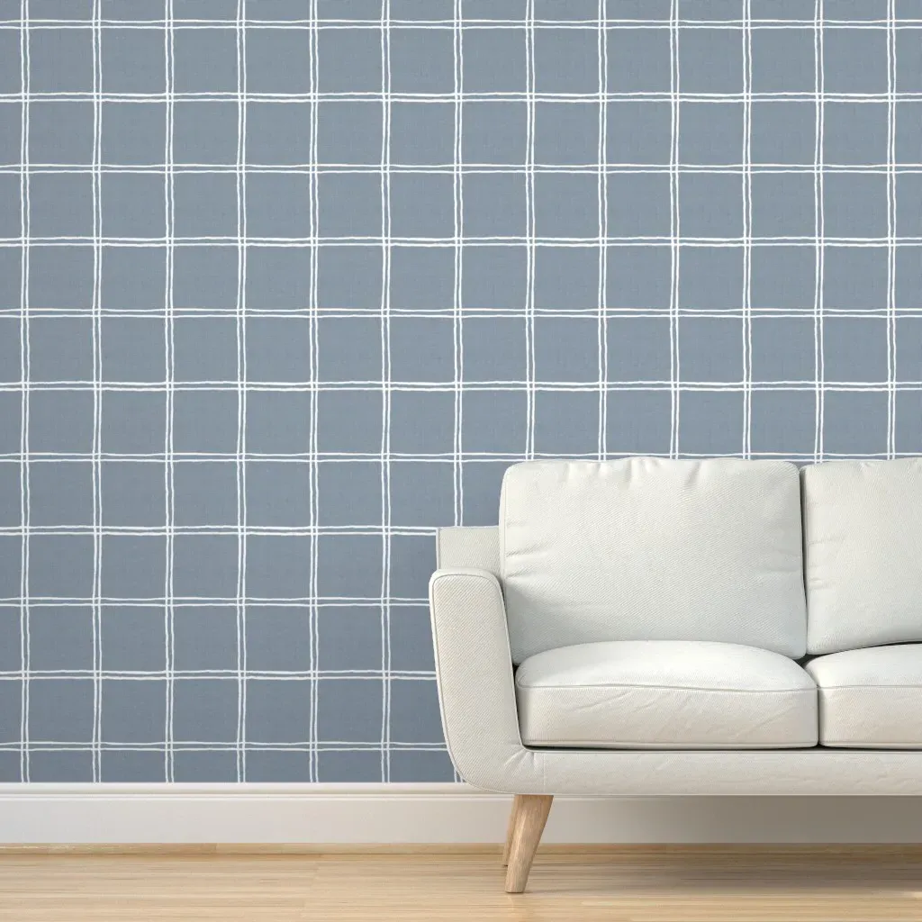 Rustic Windowpane Checks Peel and Stick Wallpaper - Denim Blue product