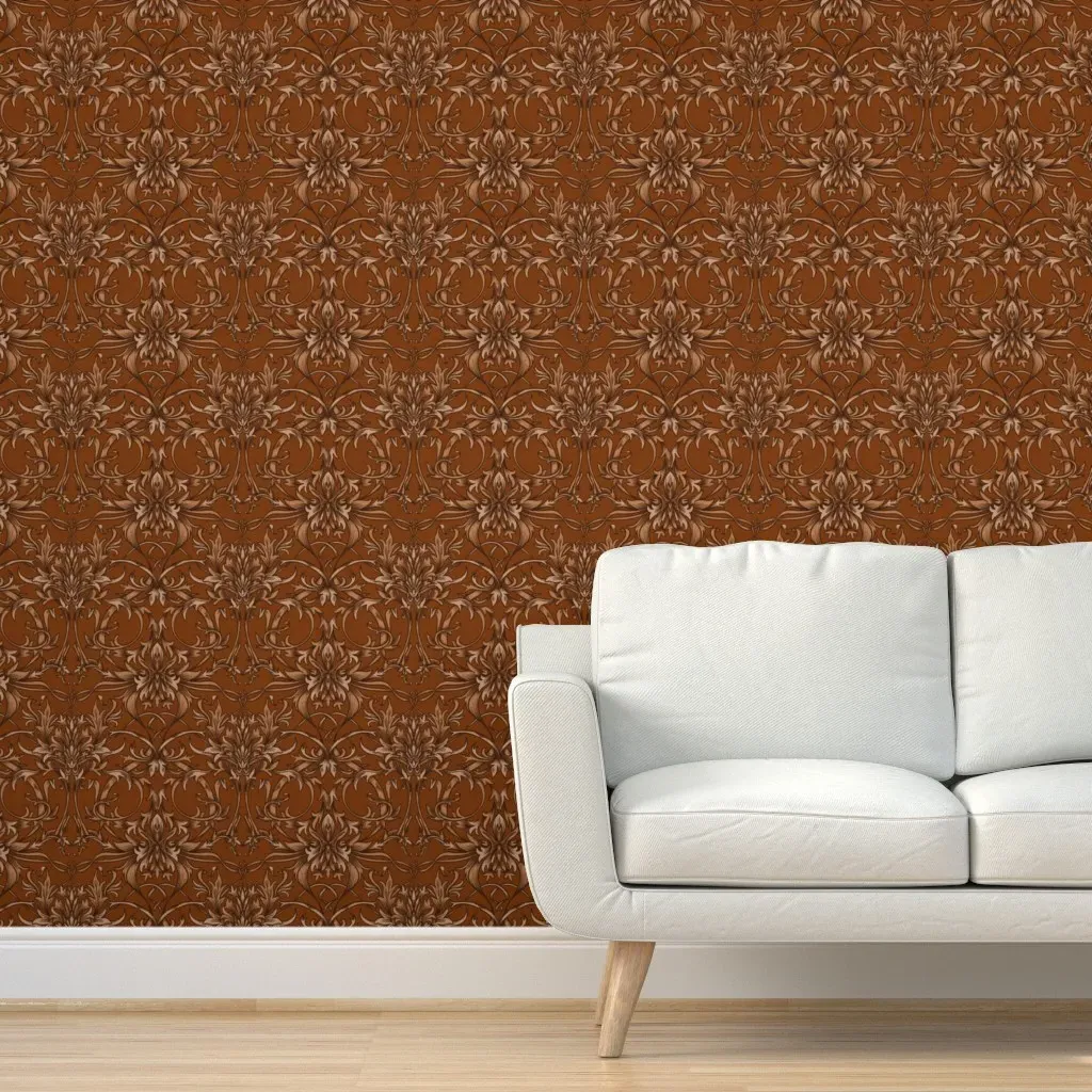 Rusty Red Leather Scrollwork Peel and Stick Wallpaper - Terracotta product