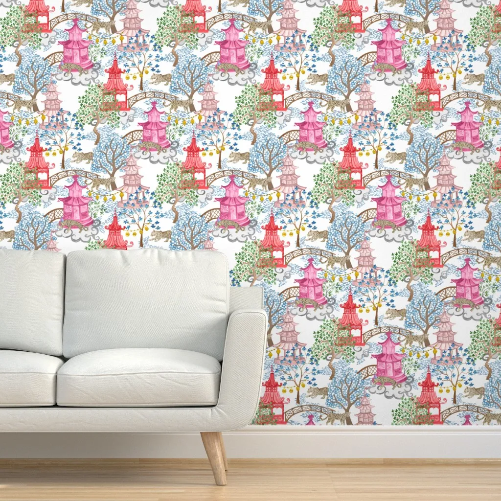Ruth Party Leopards In Pagoda Forest Peel and Stick Wallpaper - Blue Teal product