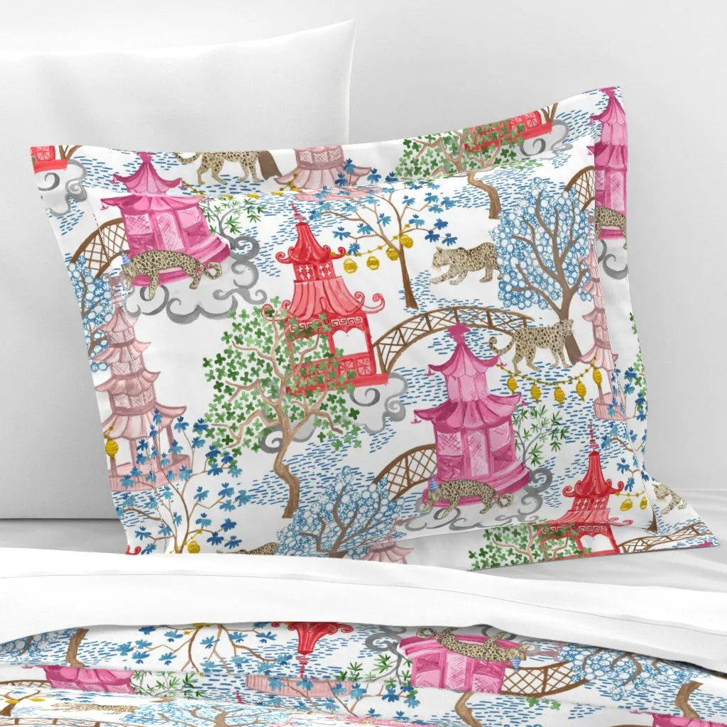 Ruth Party Leopards Pagoda Forest Standard Flanged Pillow Sham - Blue Teal, Cotton Sateen product