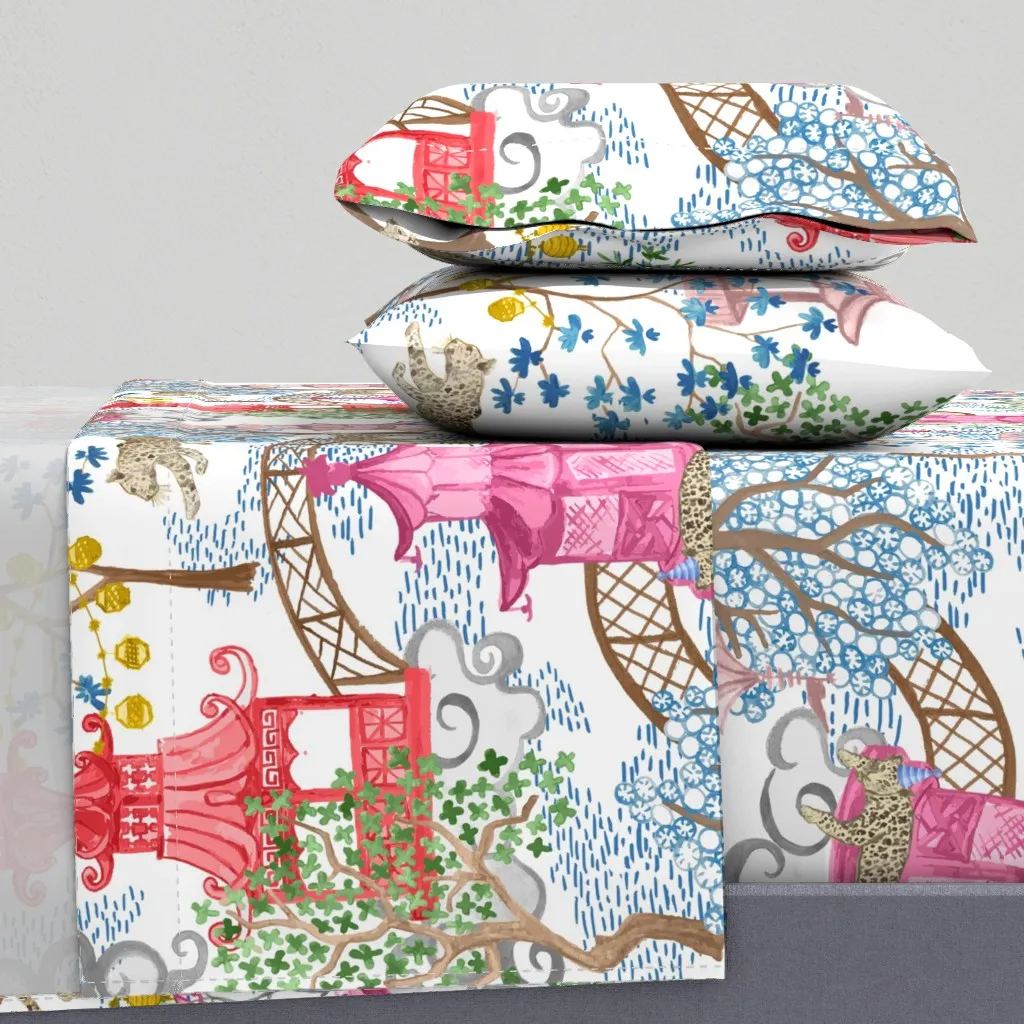 Ruth Party Leopards Pagoda Forest Twin Sheet Set - Blue Teal product