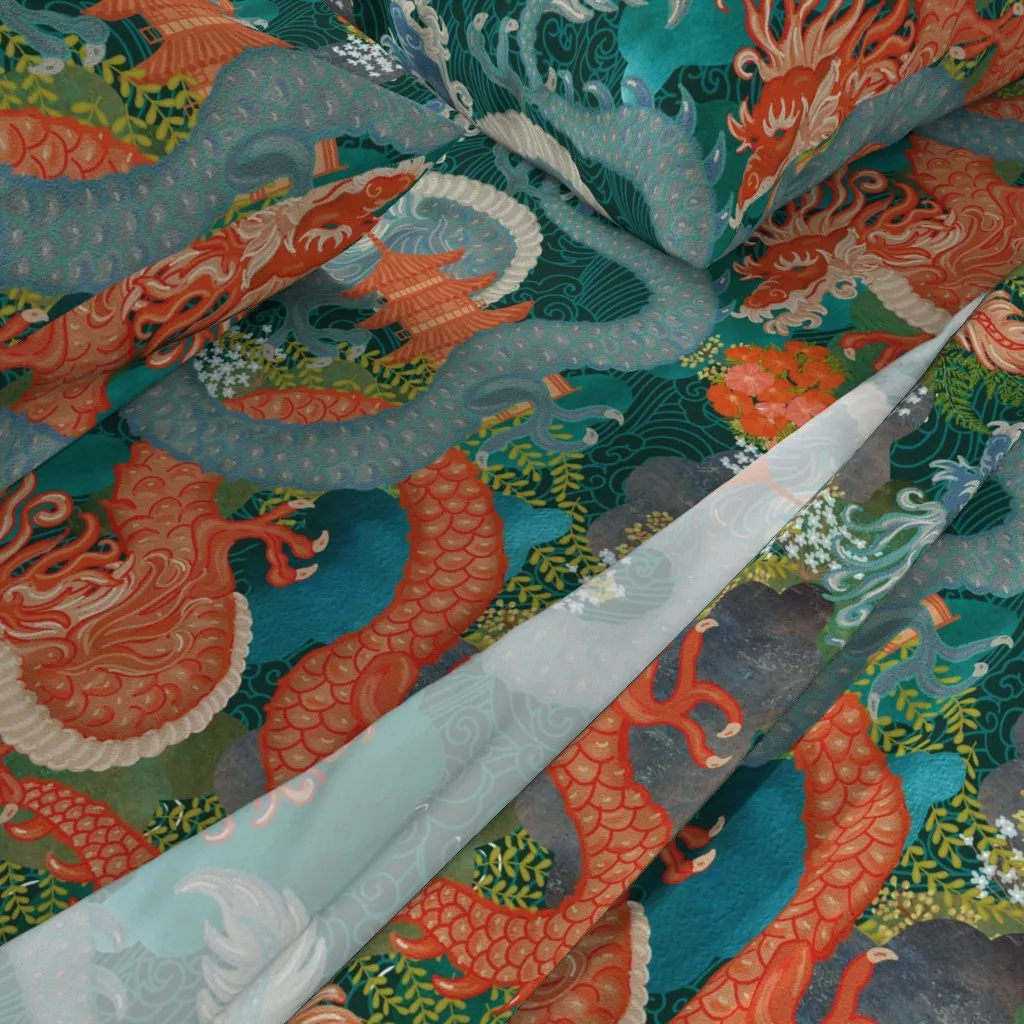 Ryu Ocean Dragon Twin Sheet Set - Teal alternate view