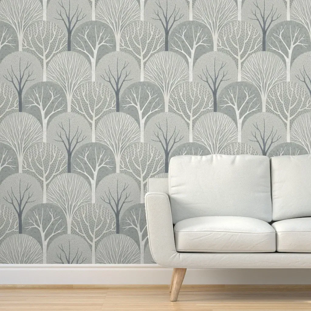 Sacred Trees Scallop XL Peel and Stick Wallpaper - Light Gray product