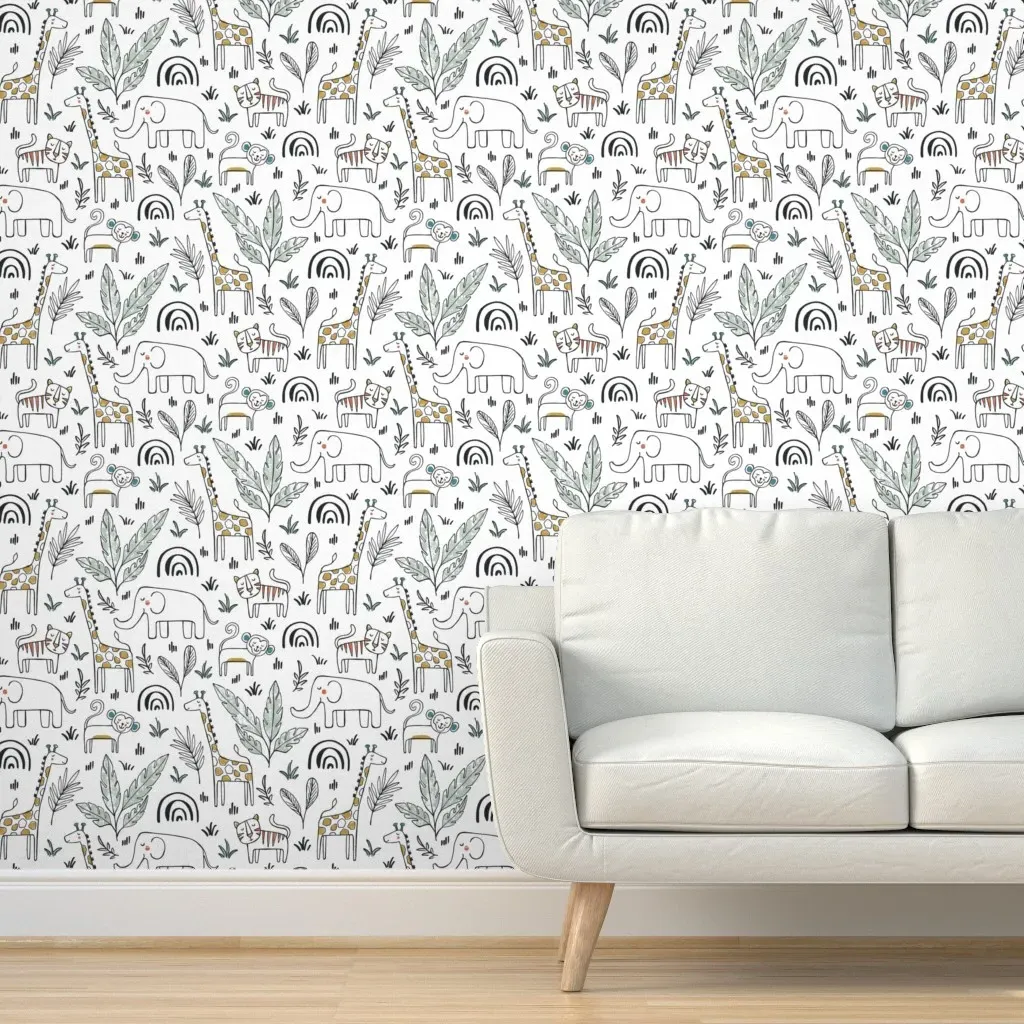 Safari Baby Animals Boho Jungle Peel and Stick Wallpaper - White product