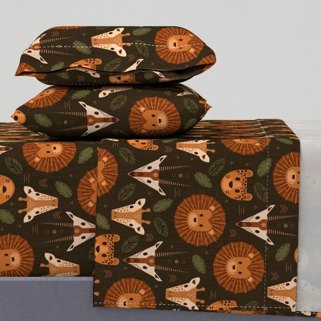 Safari Creatures Lion Giraffe Leopard Queen Sheet Set - Burnt Orange product