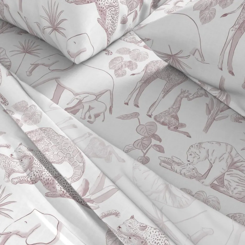 Safari Jungle Zoo Animal Toile Full Sheet Set - Mauve alternate view