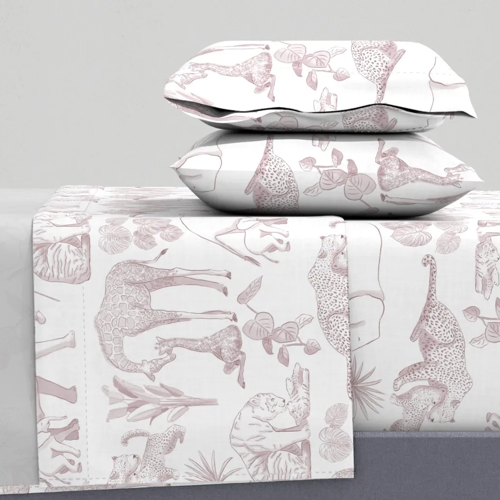 Safari Jungle Zoo Animal Toile Full Sheet Set - Mauve product
