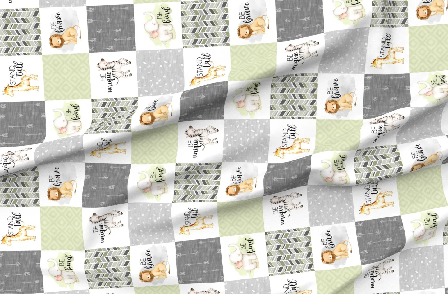 Safari Zoo Wholecloth Cheater Quilt - Sage Green, Pique Fabric product