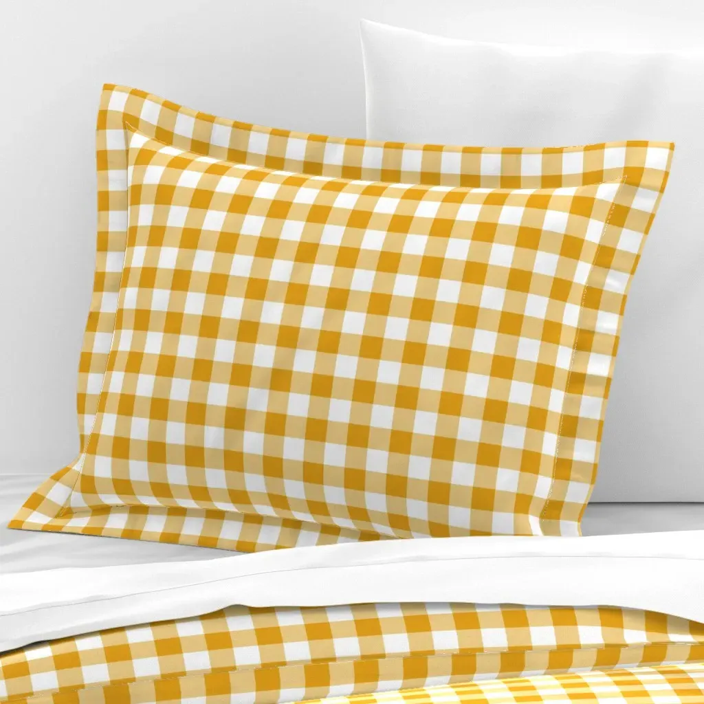Saffron Gingham Standard Flanged Cushion Cover - Goldenrod, Cotton Sateen product