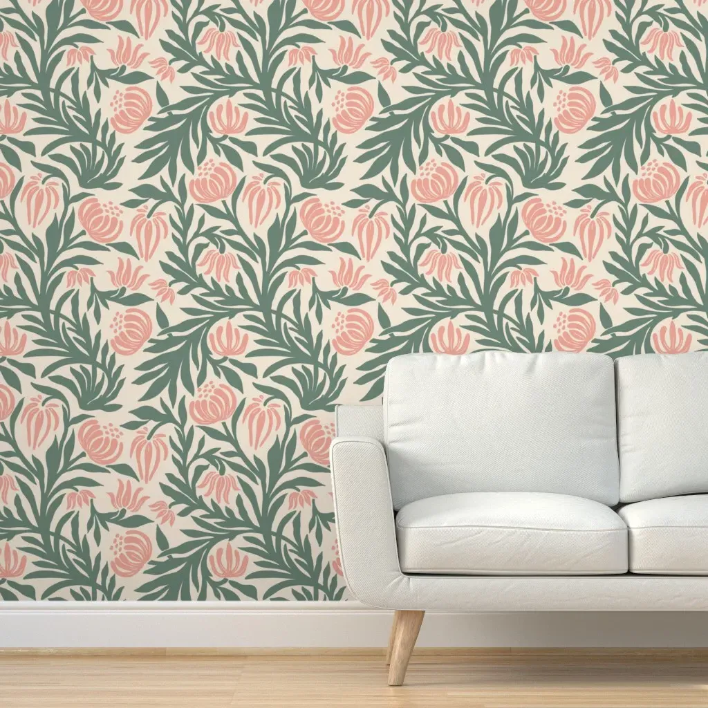 Sage and Cream Morris Vines Peel and Stick Wallpaper - Removable product