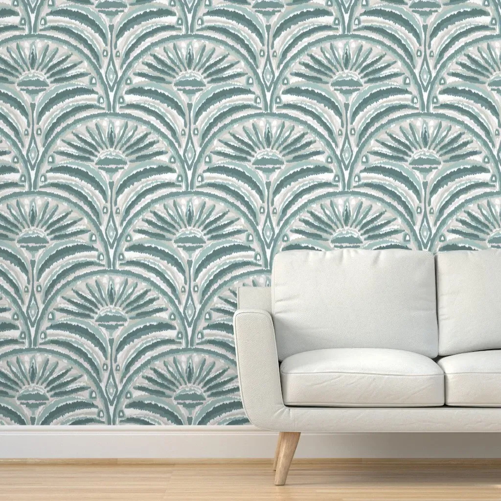 Sage Green Ikat Daisy Peel and Stick Wallpaper - Teal product