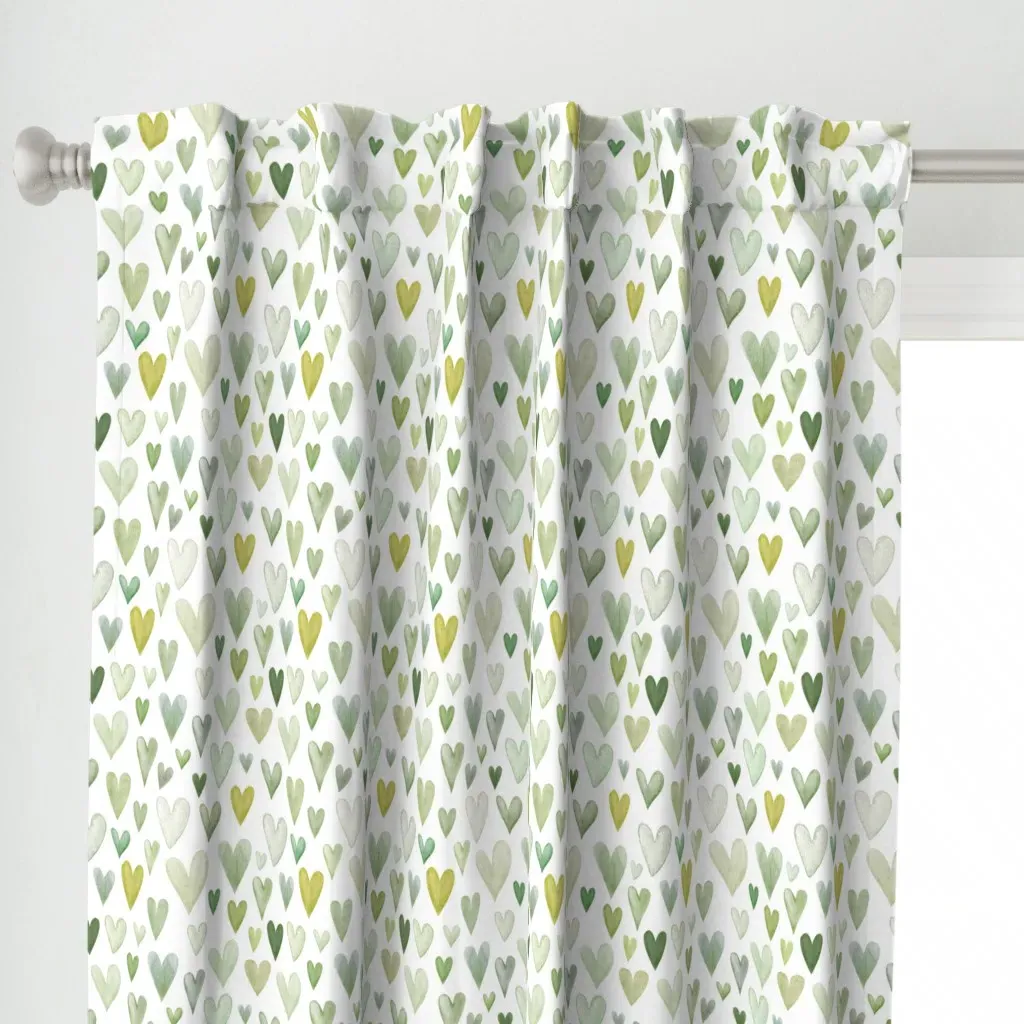 Sage Hearts Watercolor Curtain Panel - Sage Green alternate view