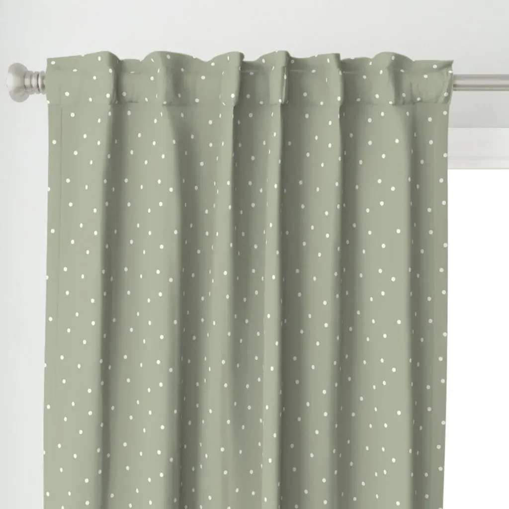 Sage Polka Dots Large Curtain Panel - White alternate view