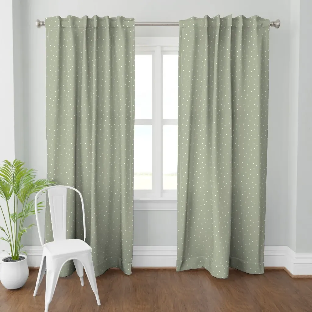 Sage Polka Dots Large Curtain Panel - White product
