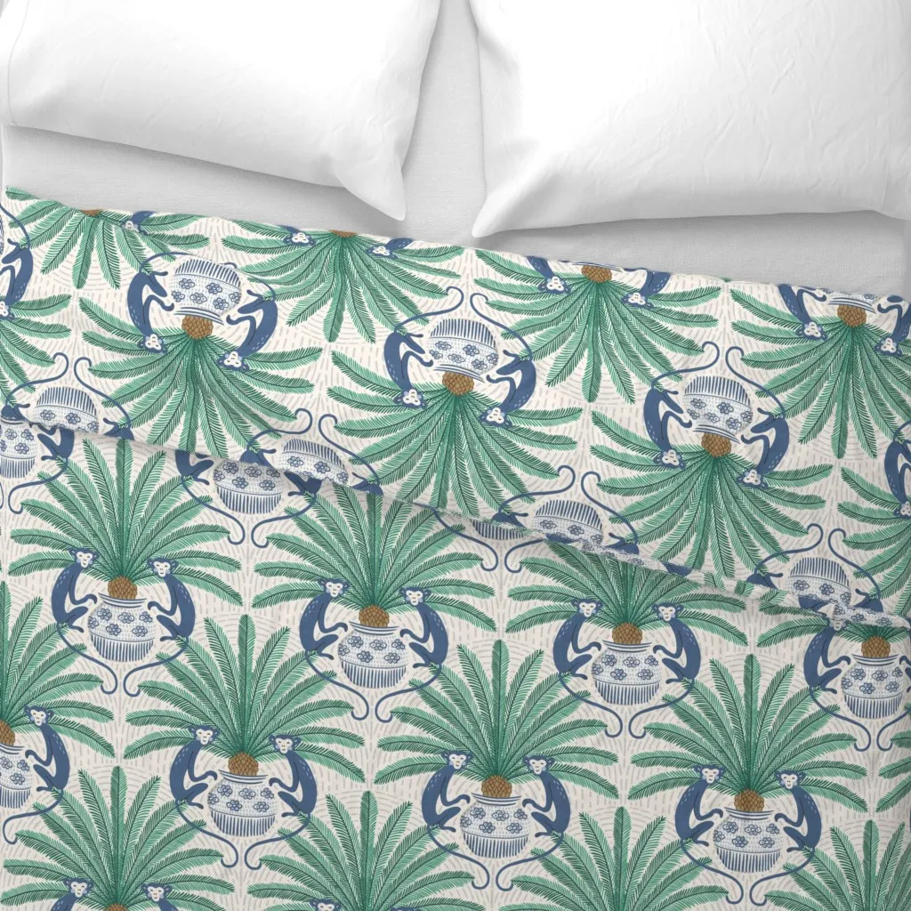 Sago Palm And Monkey Duvet Cover - Blue alternate view
