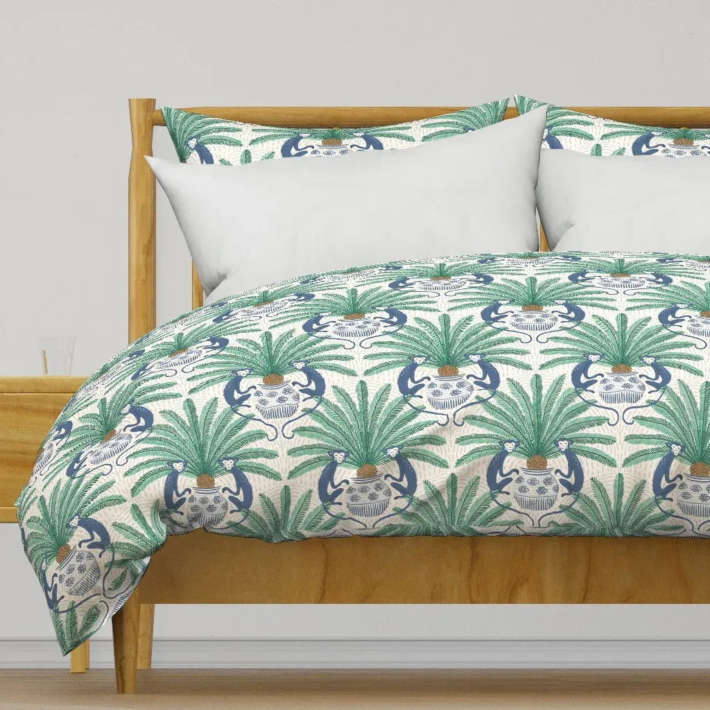Sago Palm And Monkey Duvet Cover - Blue product