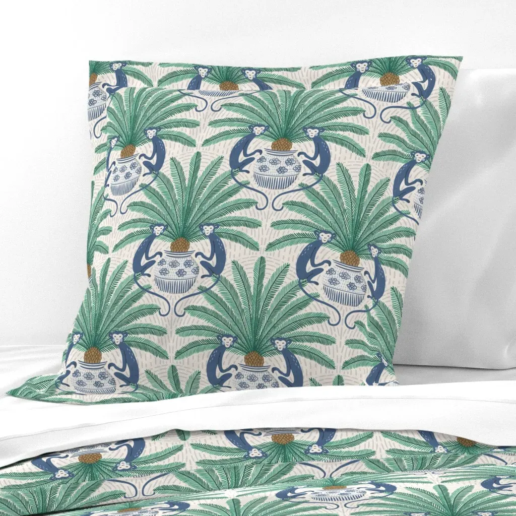 Sago Palm And Monkey Large Euro Pillow Sham - Blue product