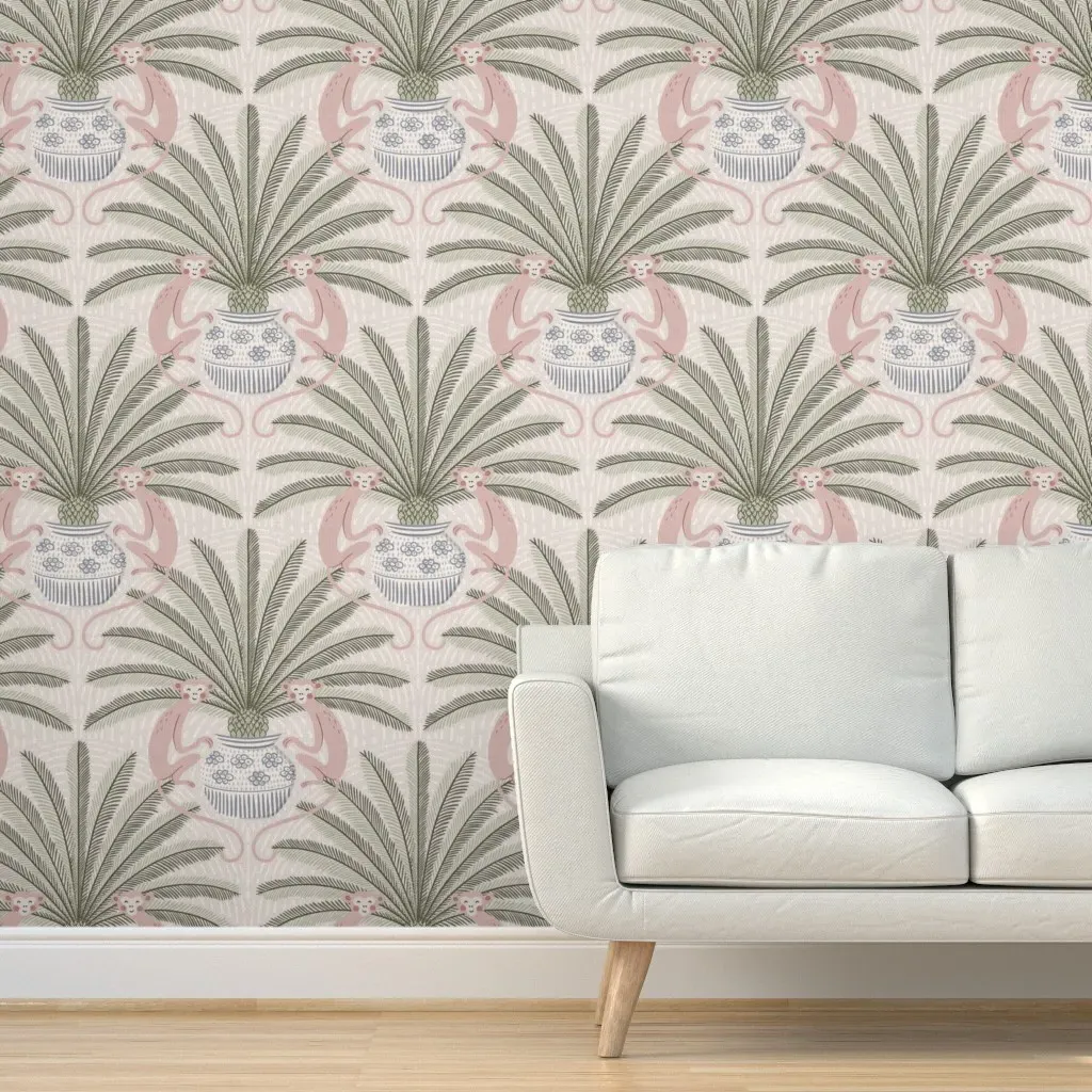 Sago Palm With Monkey Jumbo Peel and Stick Wallpaper - Soft Neutral product