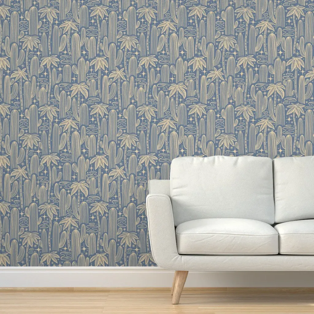 Saguaro Starlight Palms Peel and Stick Wallpaper - Denim product