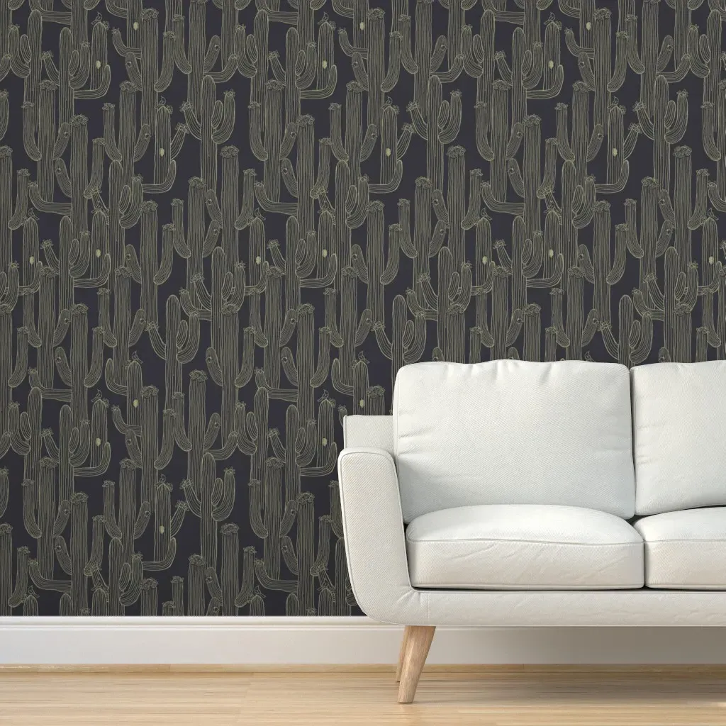 Saguaros In Bloom Large Peel and Stick Wallpaper - Olive Green product