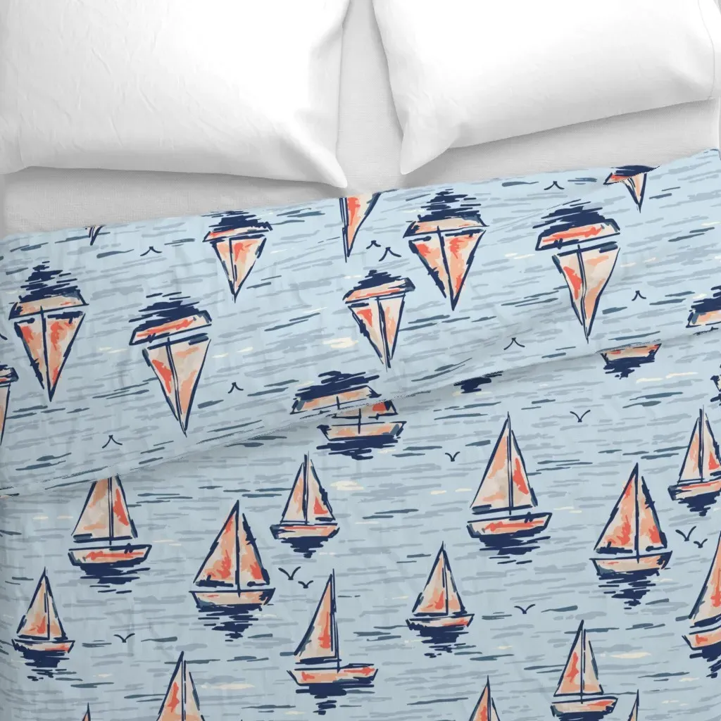 Sail Away Dark Large Duvet Cover - Light Blue alternate view