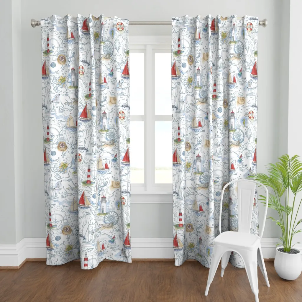 Sail Away Nautical Map Curtain Panel - White product