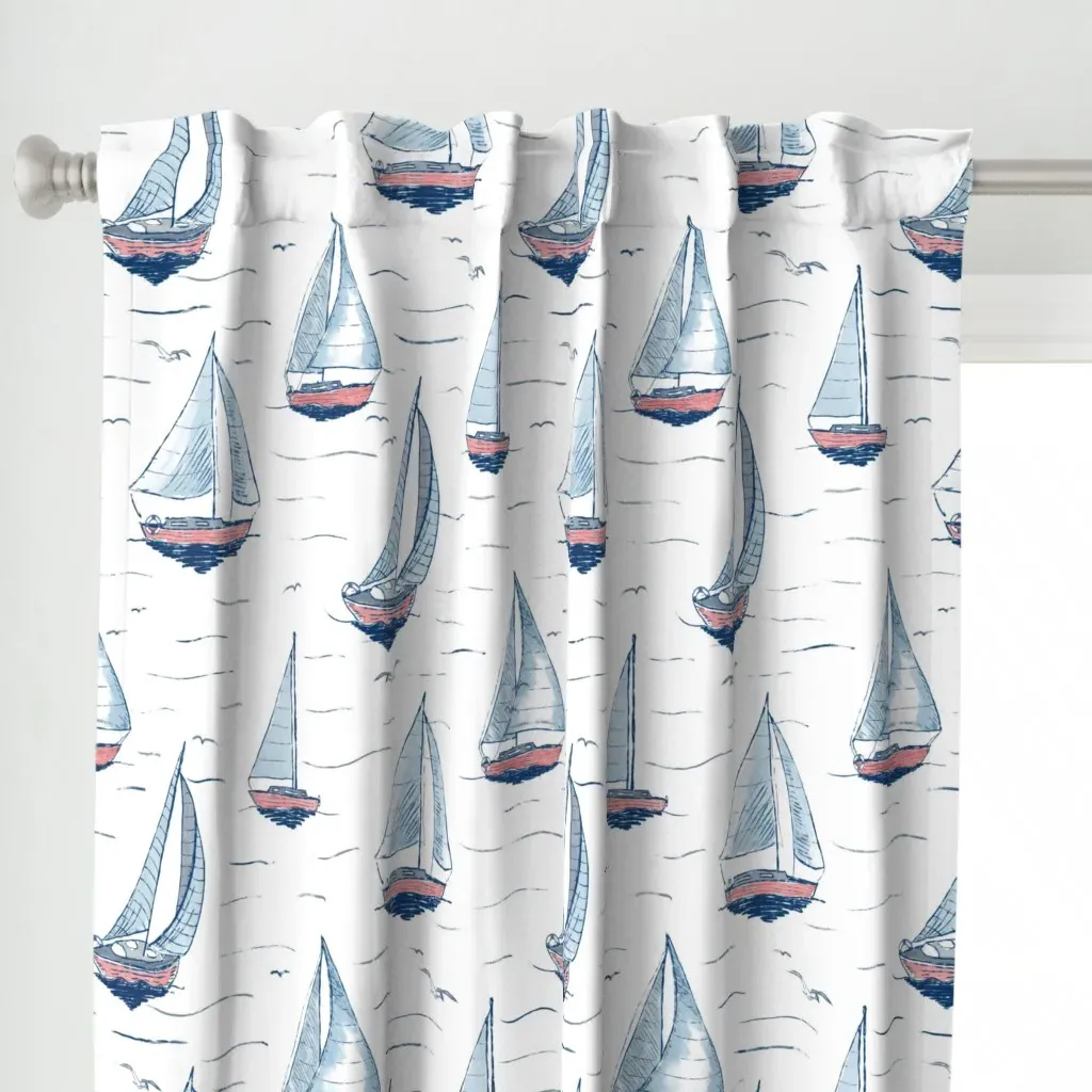 Sail Boats And Sea Large Curtain Panel - Blue alternate view
