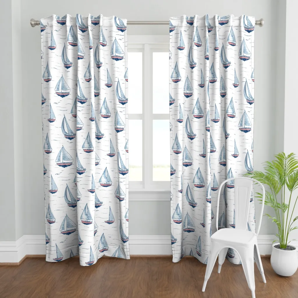 Sail Boats And Sea Large Curtain Panel - Blue product