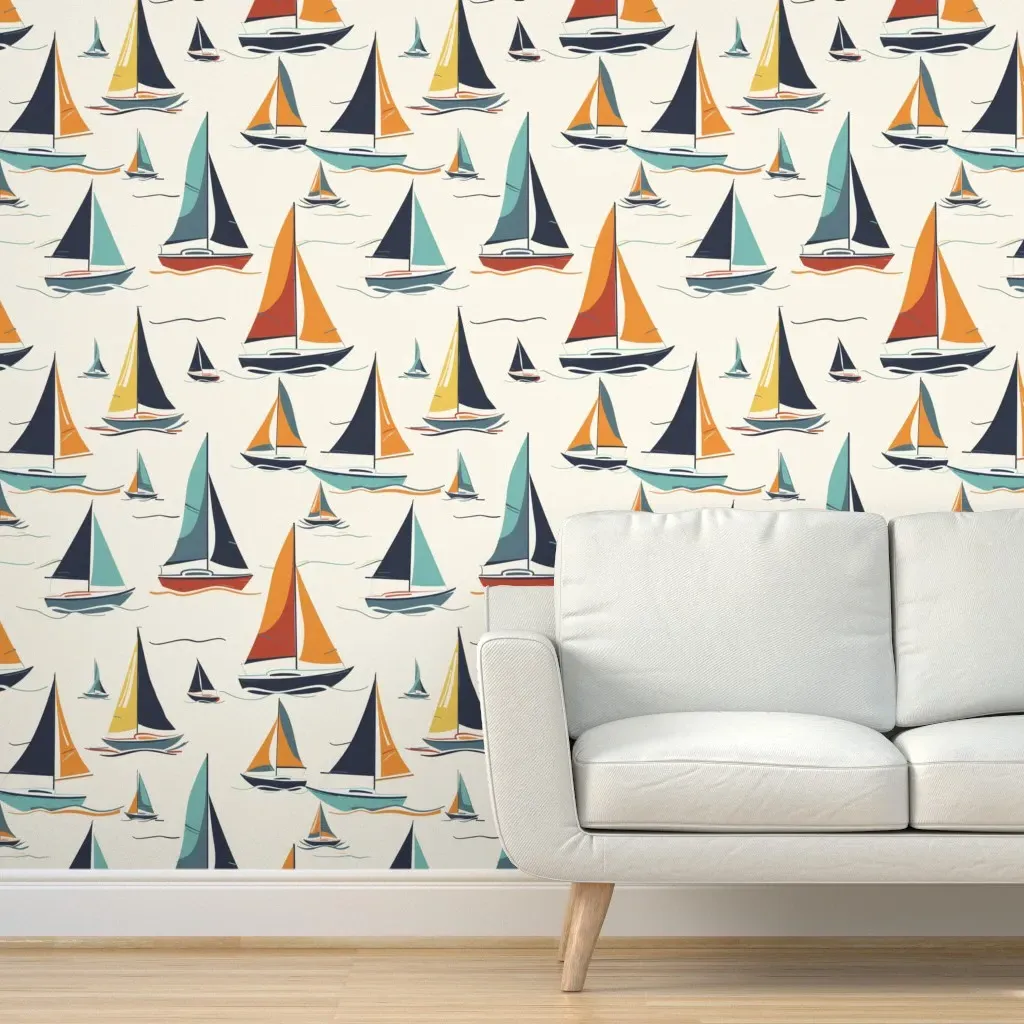 Sail Boats Peel and Stick Wallpaper - Off-White product
