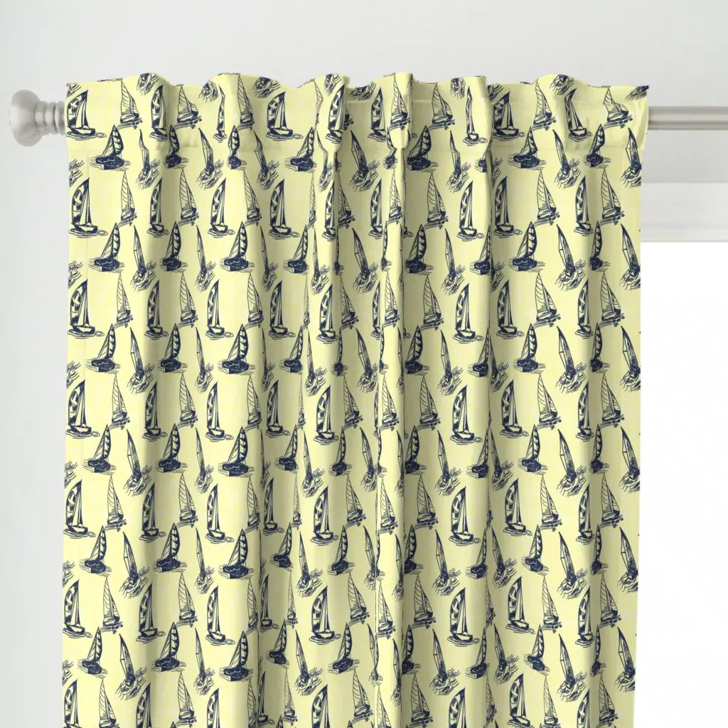 Sailboat Sketches Curtain Panel - Navy Blue alternate view