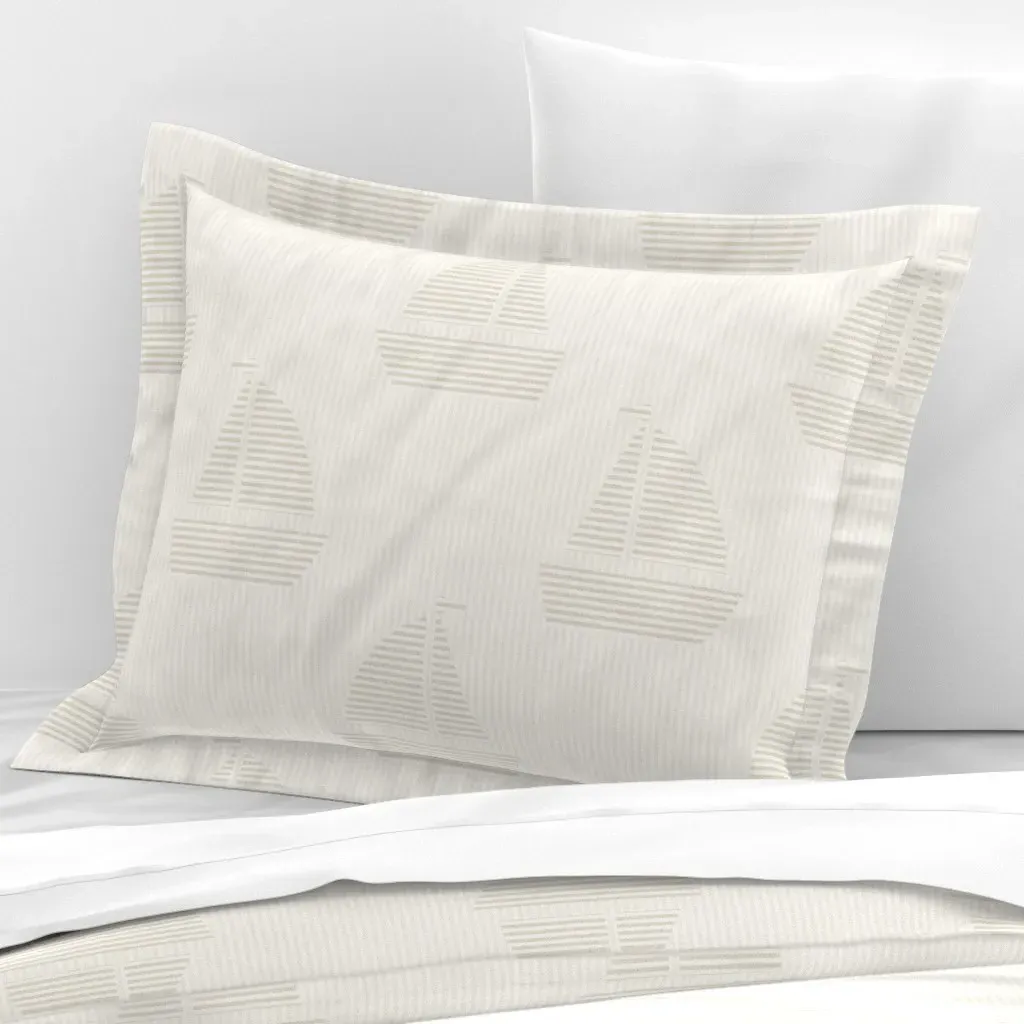 Sailboat Ticking Stripes Standard Flanged Pillow - Beige, Cotton Sateen product