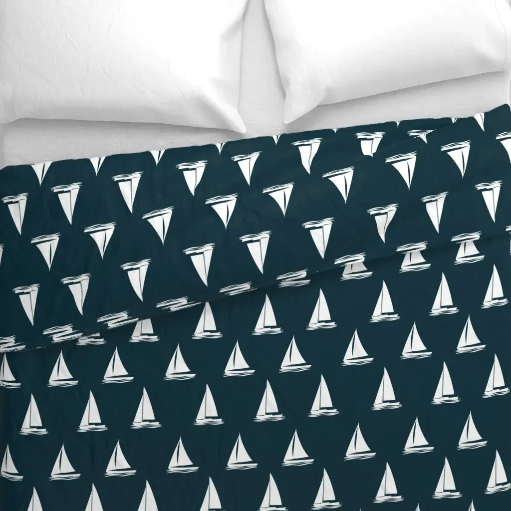 Sailboats Navy Duvet Cover - White alternate view