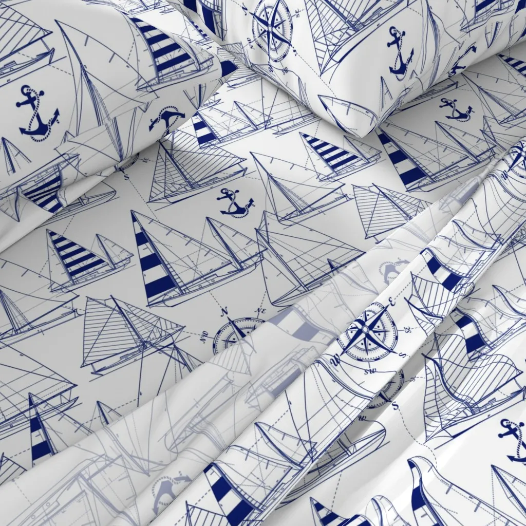 Sailboats Queen Sheet Set - Navy Blue alternate view