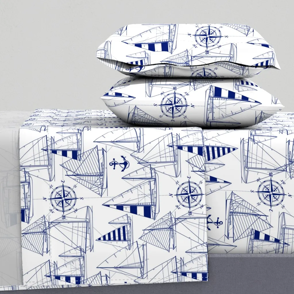Sailboats Queen Sheet Set - Navy Blue product