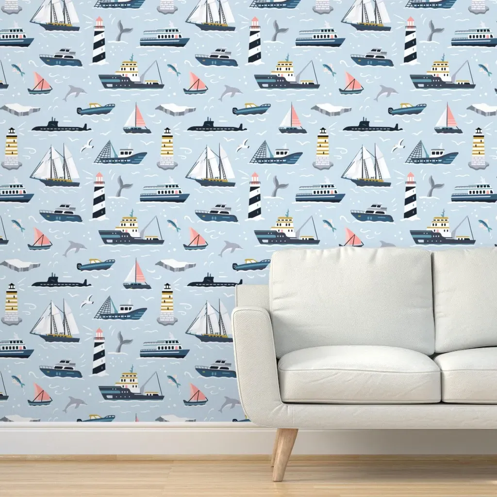 Sailing In The Northern Hemisphere Peel and Stick Wallpaper - Blue Pink White product