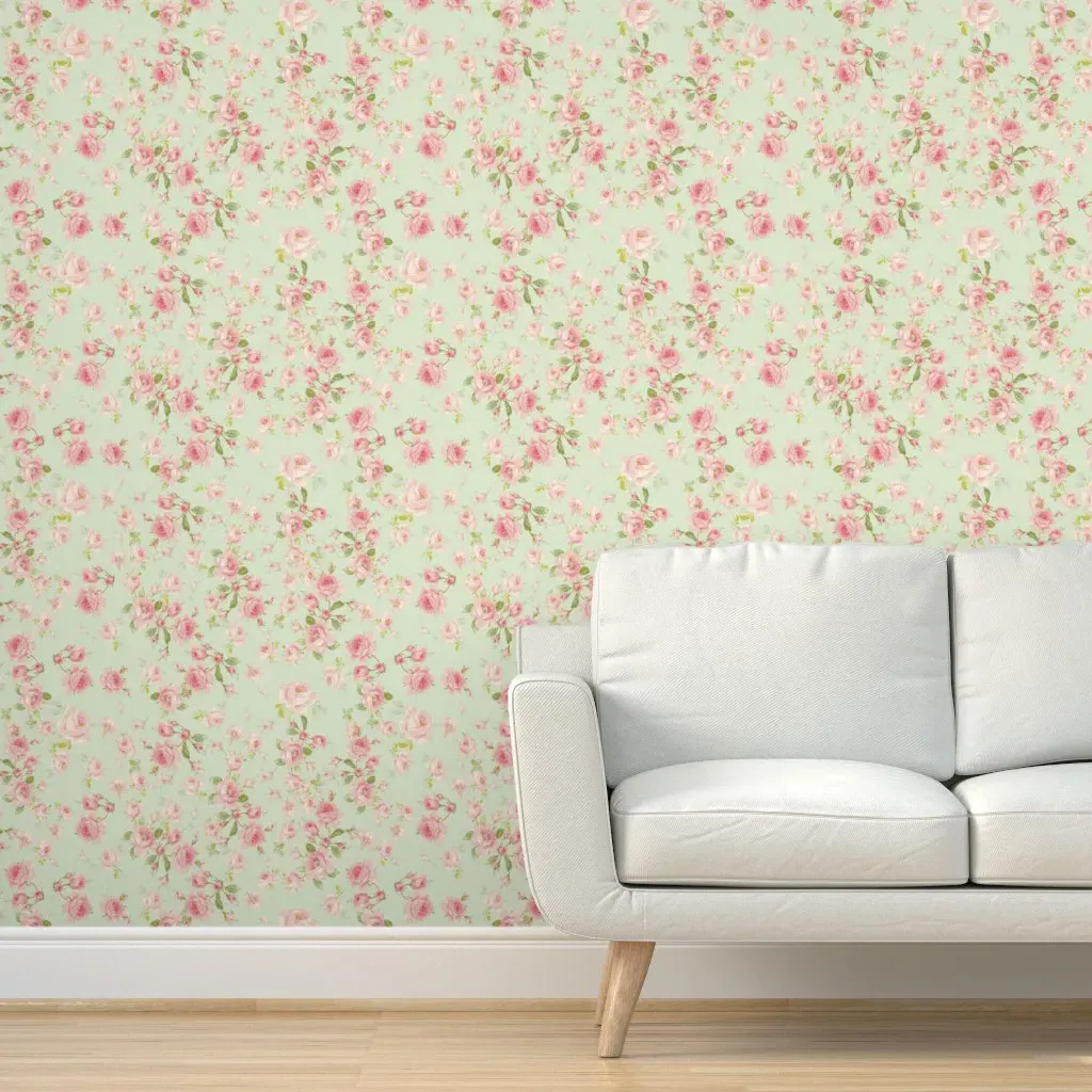 Saint Colette June Roses Peel and Stick Wallpaper - Basil Pink product