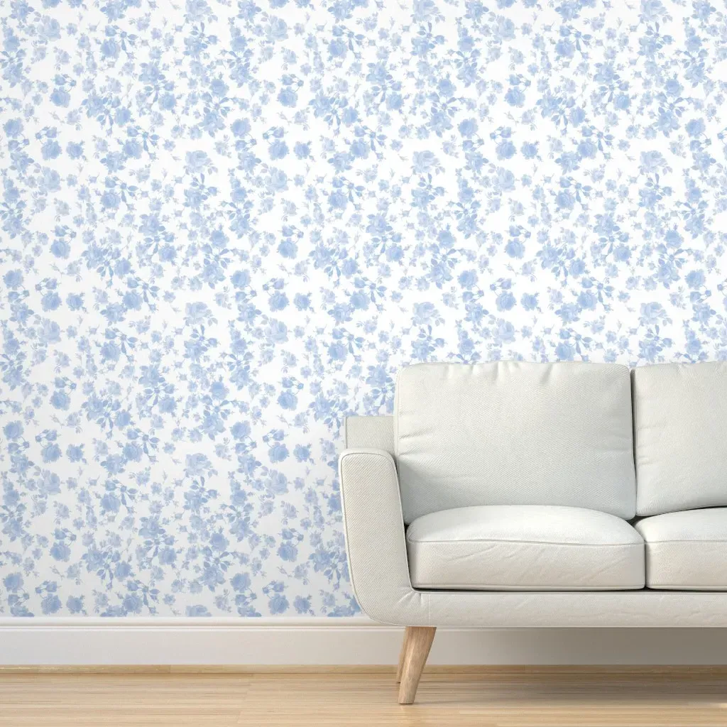 Saint Colette June Roses Peel and Stick Wallpaper - Light Blue product