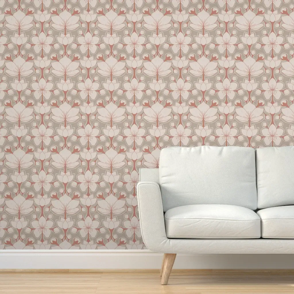 Sakura Cherry Blossom Floral Peel and Stick Wallpaper - Dusty Rose product