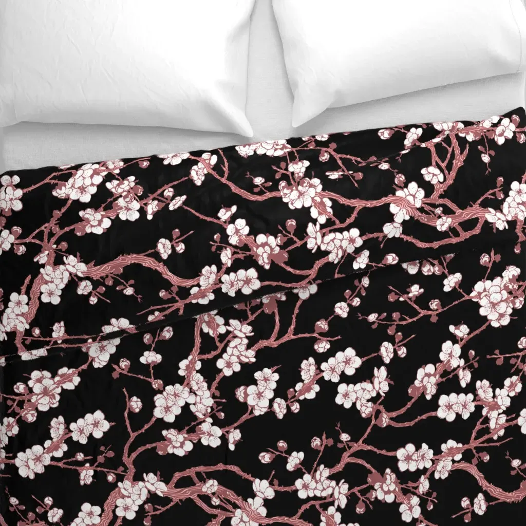 Sakura Duvet Cover - Black and Pink, White alternate view