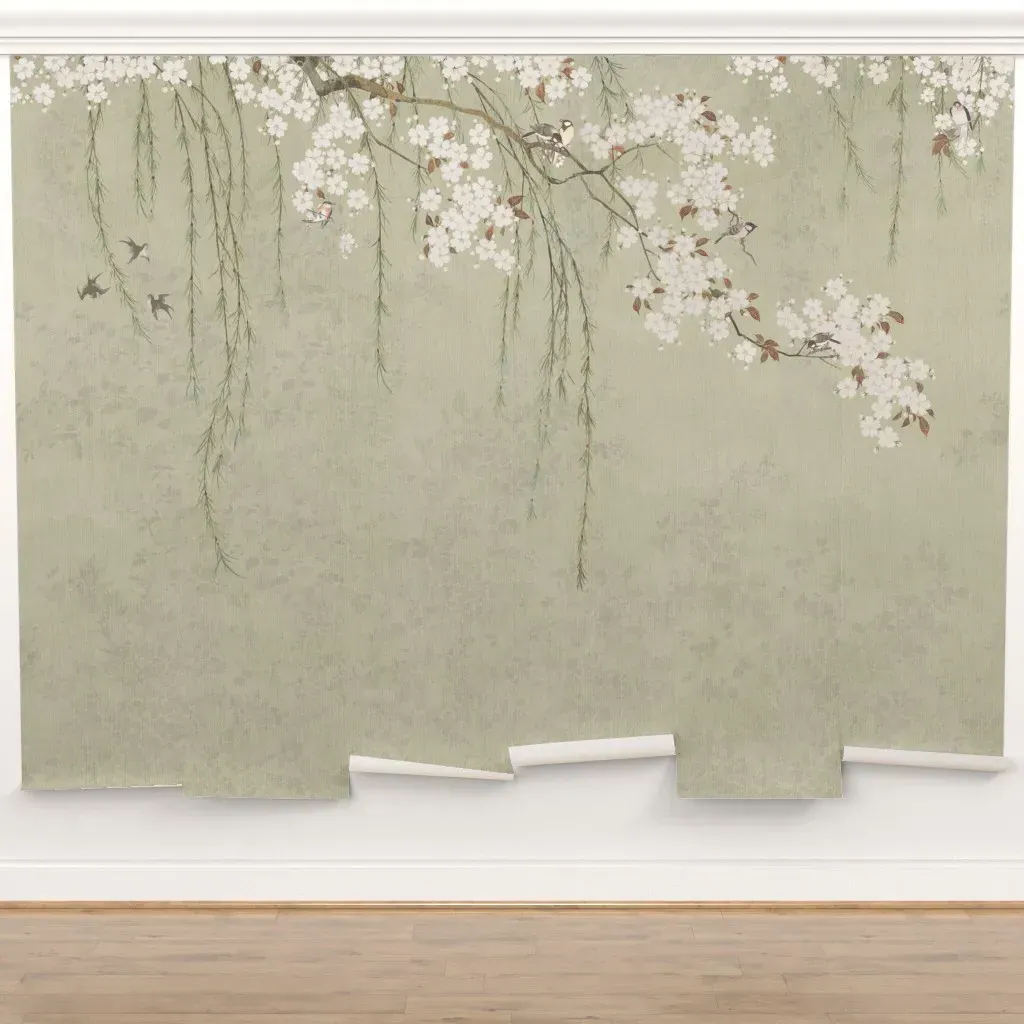 Sakura Japanese Blossom Peel and Stick Wall Mural - Sage Green product