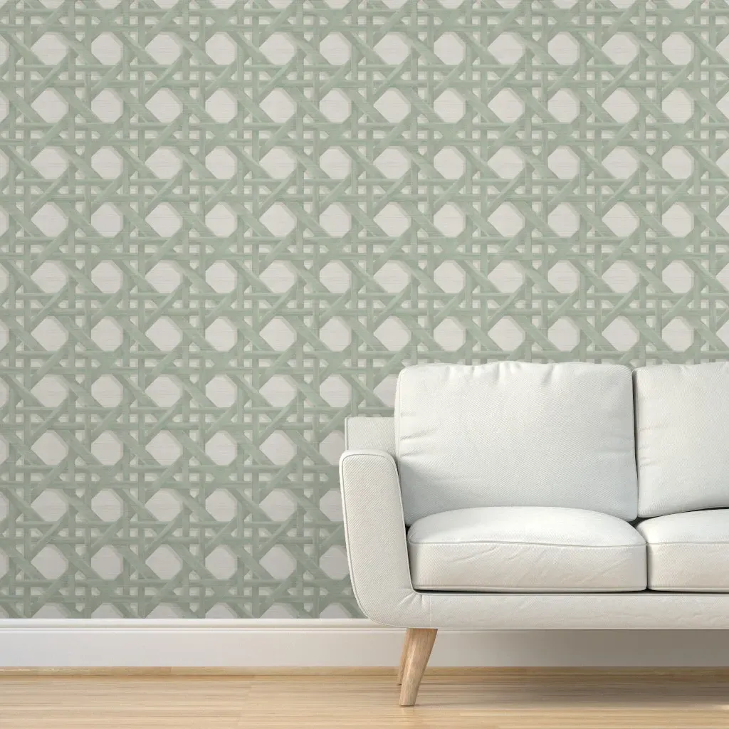 Sally Prescott Peel and Stick Wallpaper - Sage Green, Grasscloth product