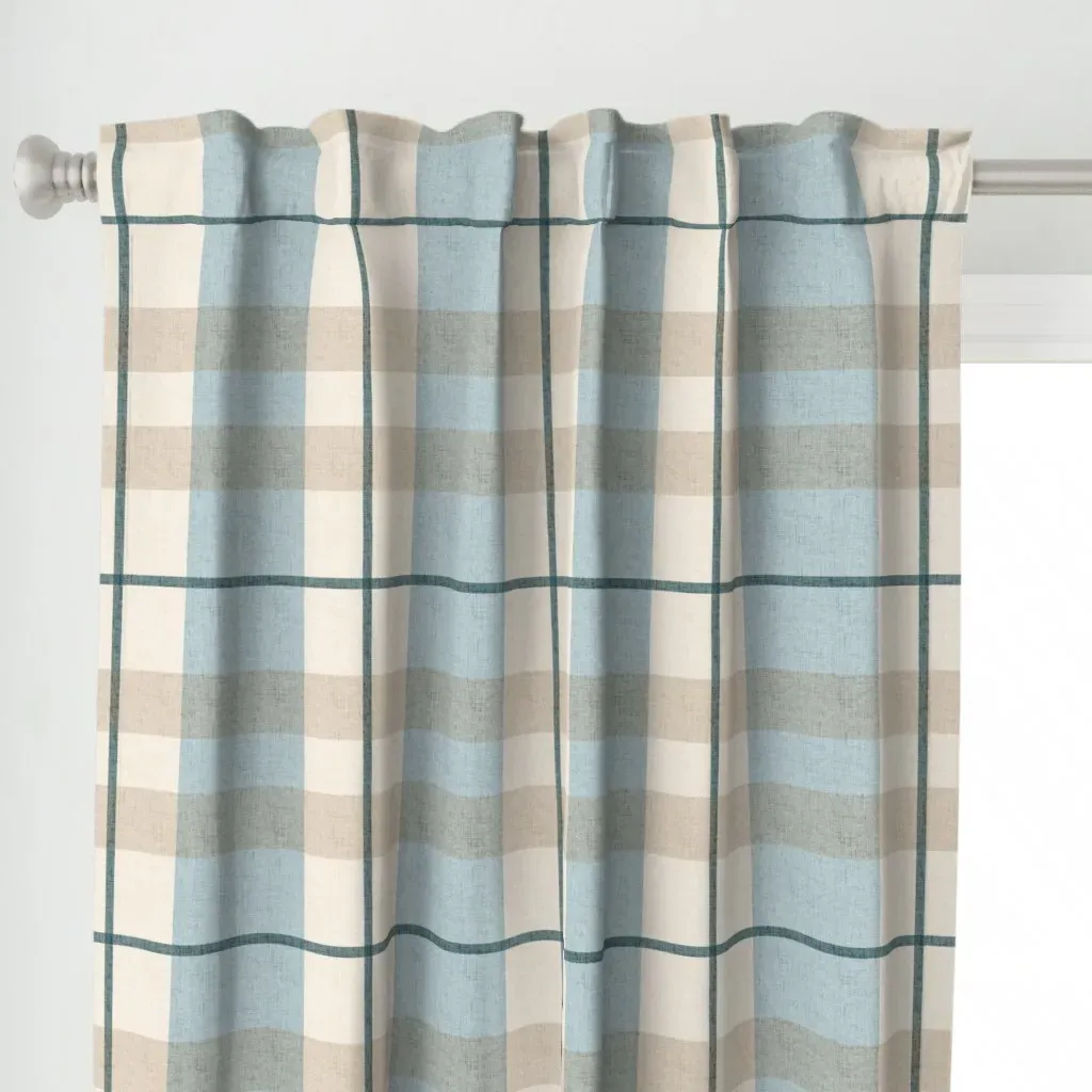 Salty Plaid Large Curtain Panel - Light Blue alternate view
