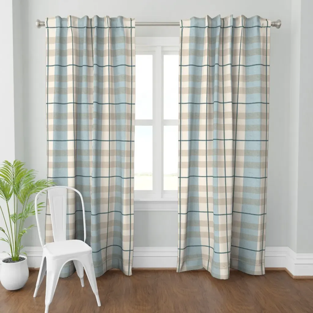 Salty Plaid Large Curtain Panel - Light Blue product