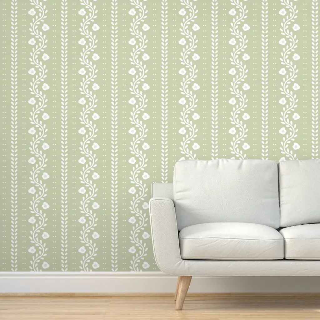 Samantha Floral Grandmillennial Wavy Stripe Peel and Stick Wallpaper - Green product