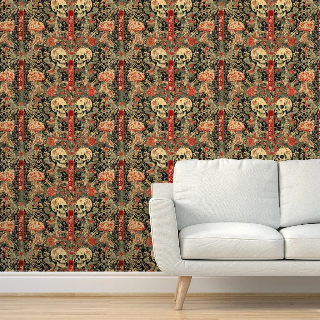Samurai Spine Splosions Peel and Stick Wallpaper - Red product
