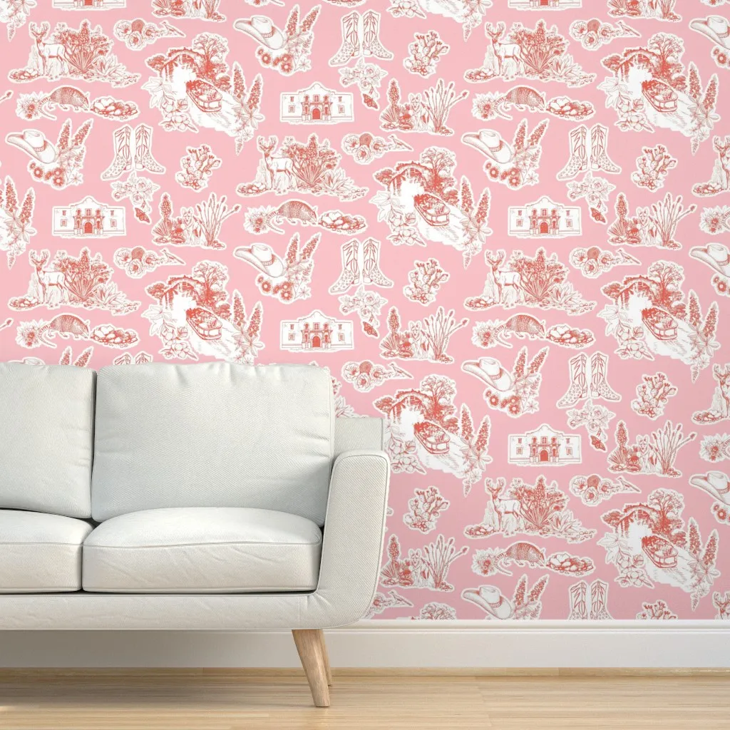 San Antonio Toile Peel and Stick Wallpaper - Coral Pink product